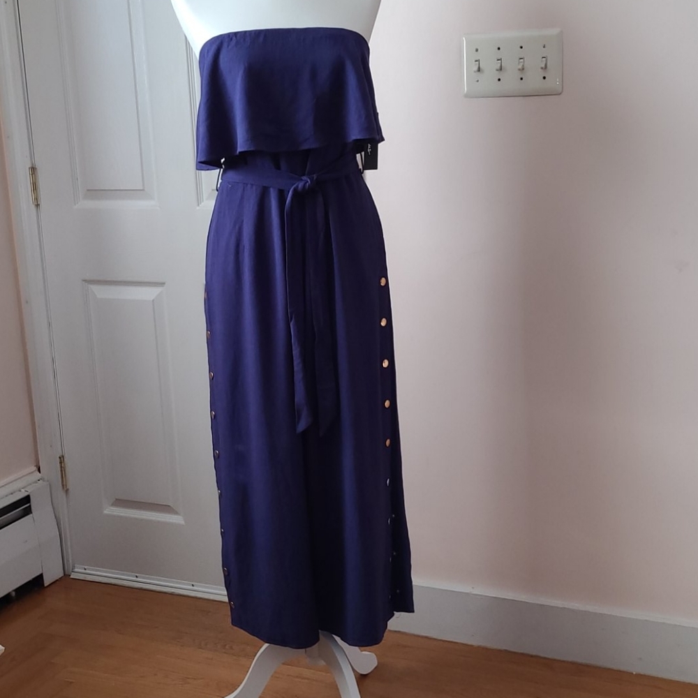 Lulus Lanah Navy Blue Strapless Jumpsuit